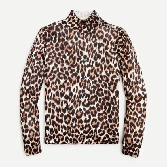 J.CREW Silk-blend shoulder-button sweater in‎ leopard animal print AR952 Small - Picture 1 of 7